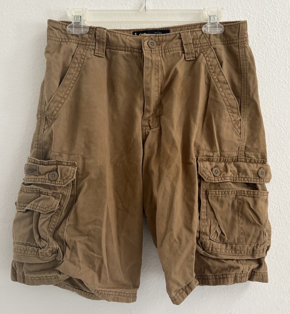 Lee Boys Cargo Shorts Size 30 Tan Khaki 9” Inseam 100% Cotton Utility Pockets